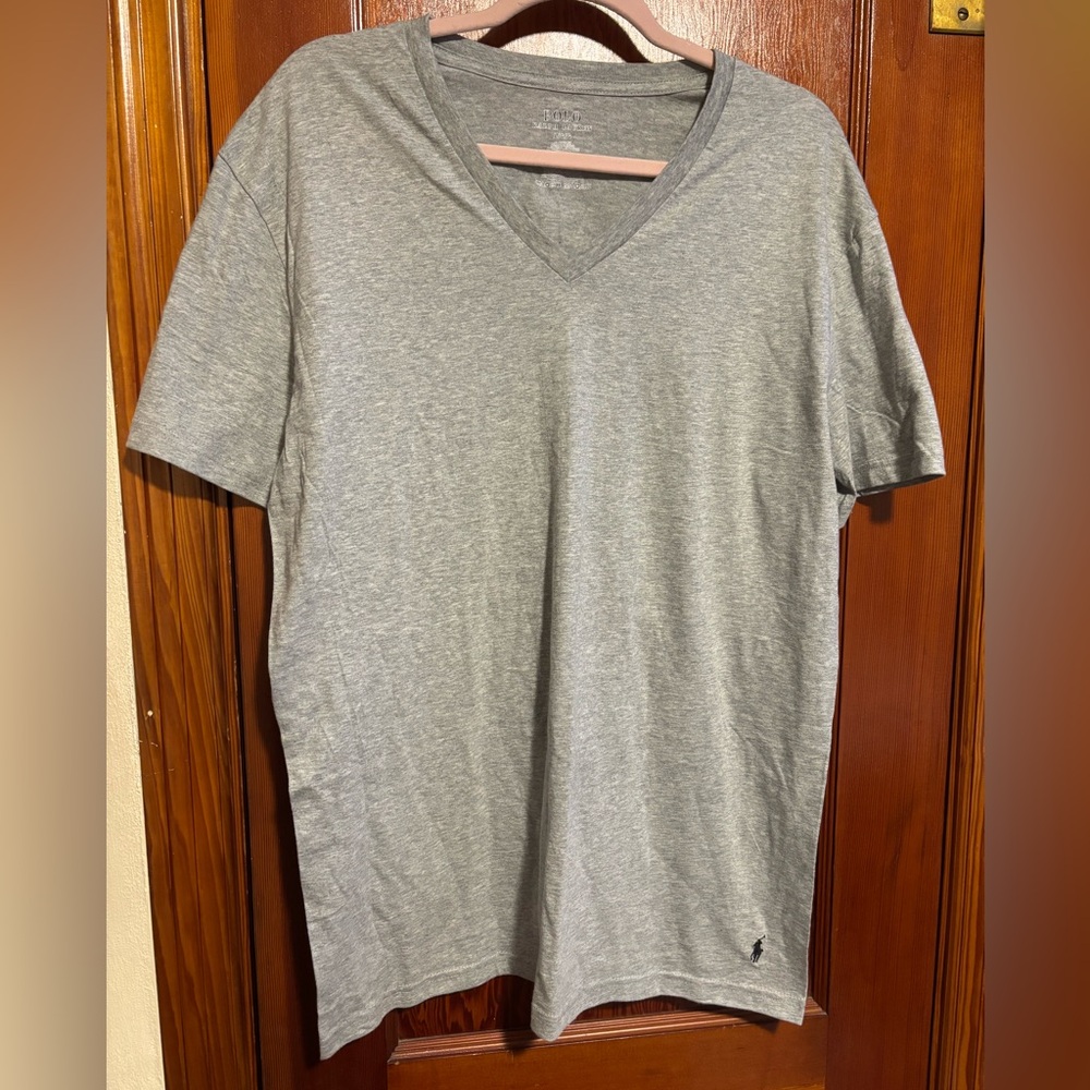 POLO RALPH LAUREN Gray V-Neck Men's Classic Fit T-Shirt Size Large